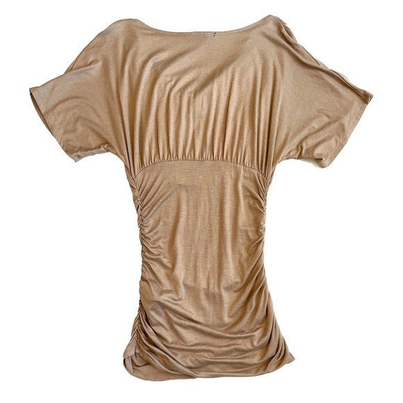 BNWOT Le Chateau Cowl Neck Short Sleeve Tunic in Tan Size XXS - Picture 2 of 5
